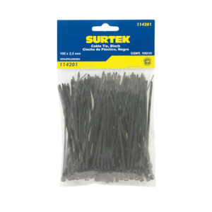 Cinchos plásticos 100 x 2.5 mm, tensión 8 kg de 100 piezas, color negro Surtek