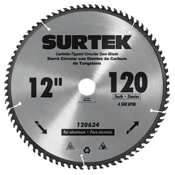 Disco para sierra circular para corte aluminio 120 dientes, 12" Surtek