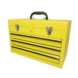 Caja portaherramientas metálica color amarillo con 3 gavetas 11" x 18" x 9" Surtek