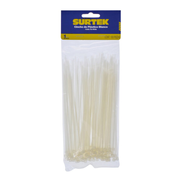 Cinchos plásticos 165 x 2.5 mm, tensión 8 kg de 100 piezas, color natural Surtek