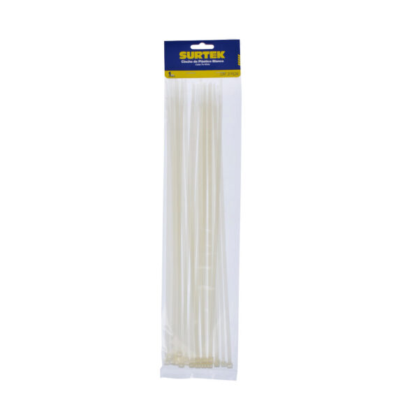 Cinchos plásticos 368 x 4.6 mm, tensión 22 kg de 25 piezas, color blanco Surtek