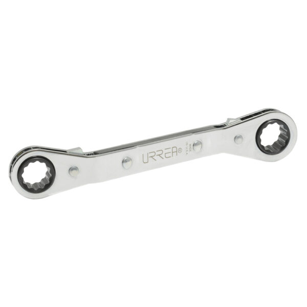 Llave de estrías pulido espejo acodada de matraca en pulgadas, 12 puntas, 5/8" x 11/16" Urrea