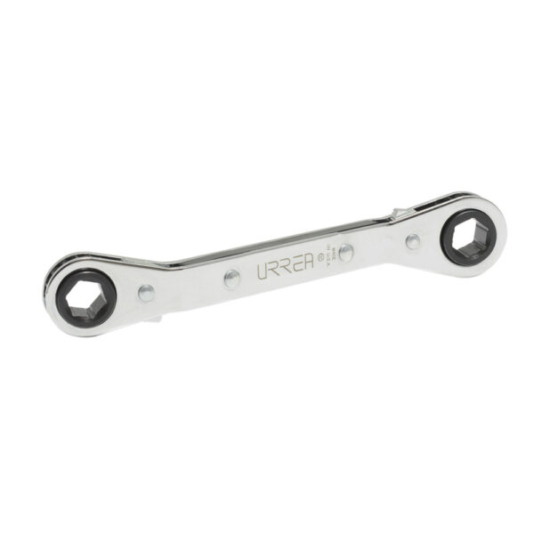 Llave de estrías pulido espejo acodada de matraca métrica, 12 puntas, 19 x 21 mm Urrea