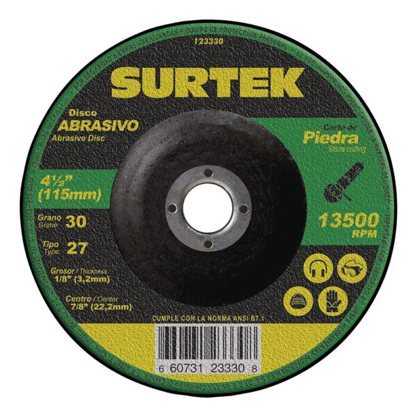 Disco abrasivo tipo 27 para piedra 4-1/2" x 1/8" Surtek