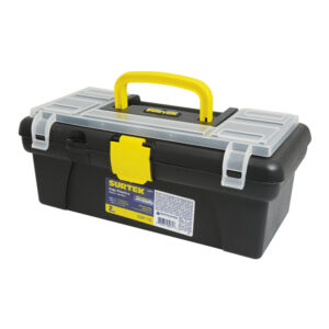 Caja portaherramientas plástica con broches plásticos y organizador color negro 12" x 6" x Surtek