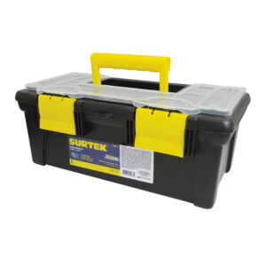 Caja portaherramientas plástica con broches plásticos y organizador color negro 16" x 8" x Surtek