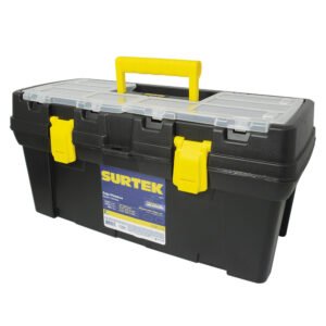 Caja portaherramientas plástica con broches plásticos y organizador color negro 20" x 9" x Surtek