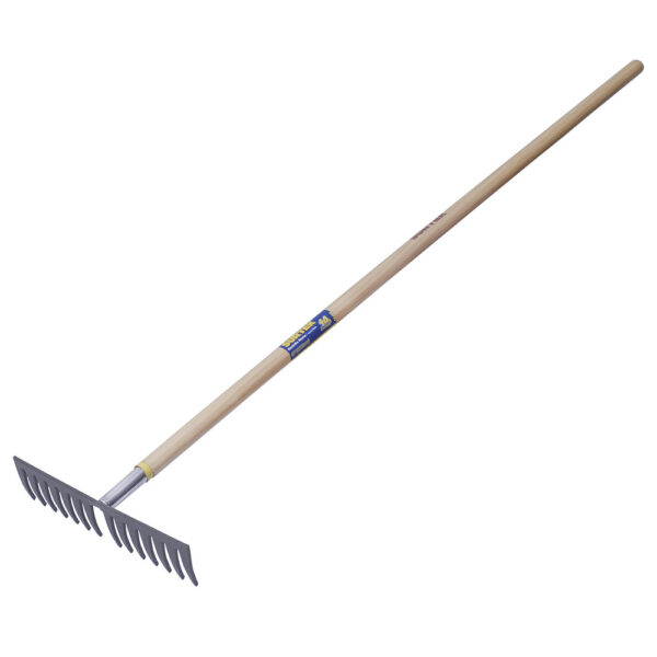 Rastrillo curvo para jardín con mango de madera 60", 14 dientes Surtek