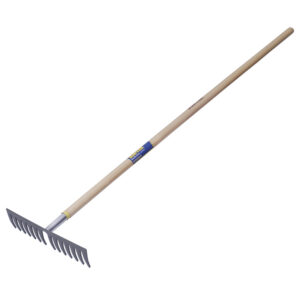 Rastrillo curvo para jardín con mango de madera 60", 16 dientes Surtek