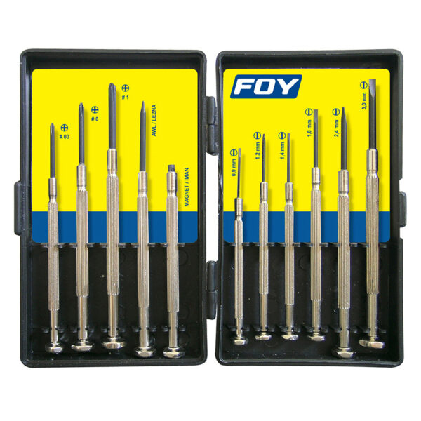 Juego de destornilladores de precisión combinados, 11 piezas en caja plástica Foy