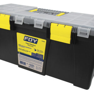 Caja portaherramientas plástica con broches plásticos y organizador color negro 22" x 10" Foy