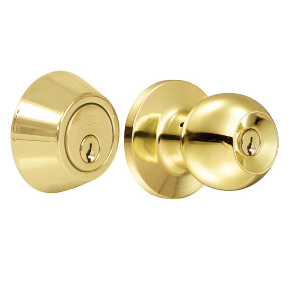 Combo de pomo tubulares de bola función doble, latón brillante, llave estándar, blíster Lock
