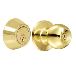 Combo de pomo tubulares de bola función sencilla, latón brillante, llave estándar, blíster Lock