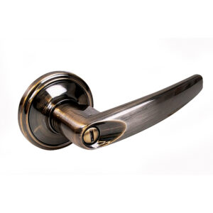 Manija tubular recta función baño, latón antiguo, llave estándar, blíster Lock