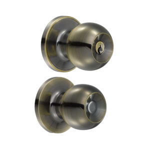 Pomo tubular bola función entrada, latón antiguo, llave estándar, blíster Lock