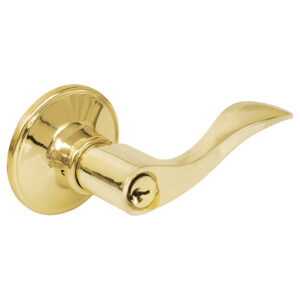 Manija tubular curva función entrada y recámara, latón brillante, llave estándar, blíster Lock