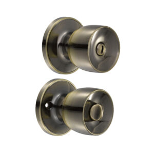 Pomo tubular copa recta función baño, latón antiguo, llave estándar, blíster Lock