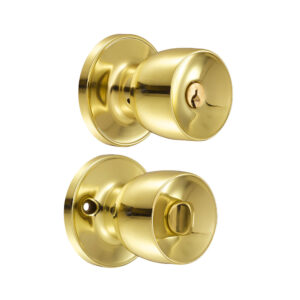 Pomo tubular copa recta función baño, latón brillante, llave estándar, blíster Lock