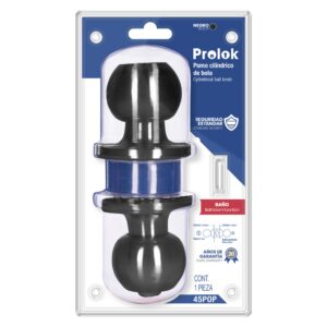Pomo cilíndrico bola función baño, acero negro, llave estándar Prolok