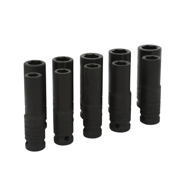 Juego de dados largos de impacto cuadro de 1/2", 6 puntas, métricos, 10 piezas Urrea