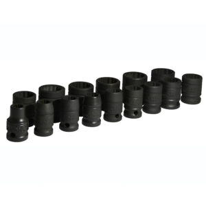 Juego de dados de impacto cuadro de 1/2", 12 puntas, métricos, 15 piezas Urrea