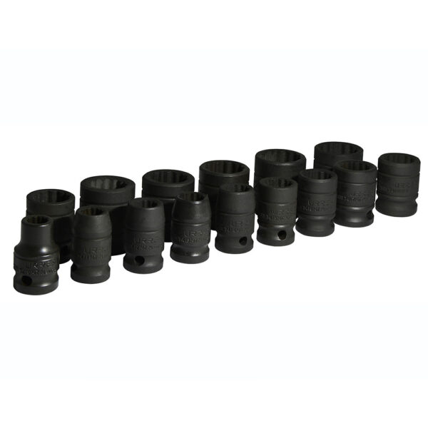 Juego de dados de impacto cuadro de 1/2", 12 puntas, métricos, 15 piezas Urrea