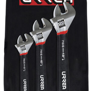 Juego de llaves ajustables cromadas con mango Rubber Grip, 3 piezas en estuche Urrea