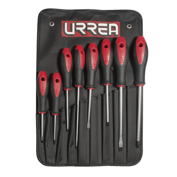 Juego de destornilladores con mango bimaterial combinados, 8 piezas en estuche Urrea