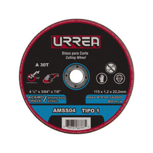 Disco abrasivo tipo 1 para acero inoxidable 4-1/2" x 3/64" Urrea