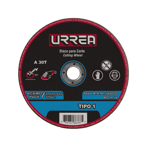 Disco abrasivo tipo 1 para acero inoxidable 4-1/2" x 1/16" Urrea