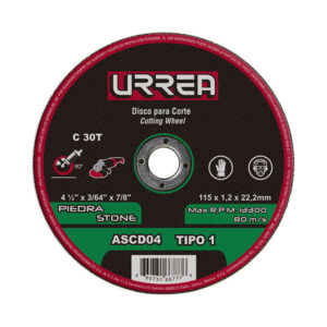 Disco abrasivo tipo 1 para piedra 4-1/2" x 3/64" Urrea