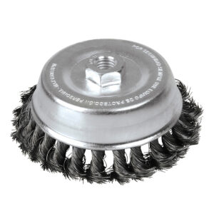 Carda copa trenzada alambre grueso 3" x 0.50 con rosca 5/8" Foy