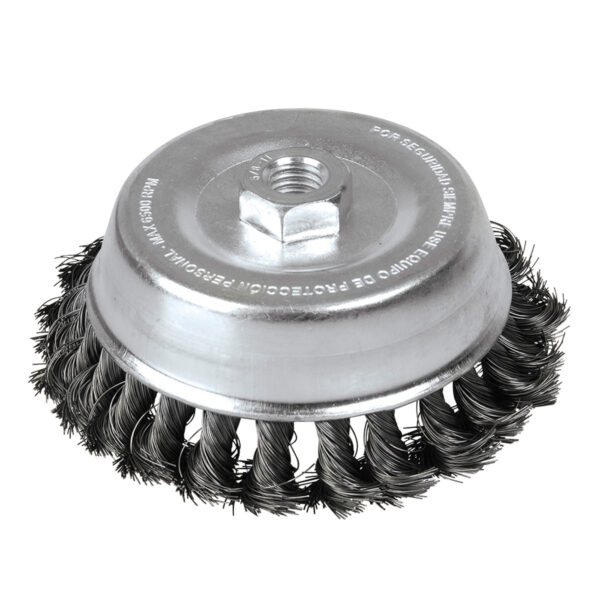 Carda copa trenzada alambre grueso 4" x 0.50 con rosca 5/8" Foy