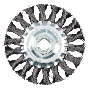 Carda circular trenzada alambre delgado 4" x 0.35 con rosca 5/8" Foy