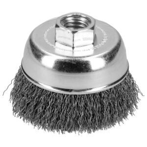 Carda copa ondulada alambre delgado 5" x 0.35 mm con rosca 5/8" Surtek