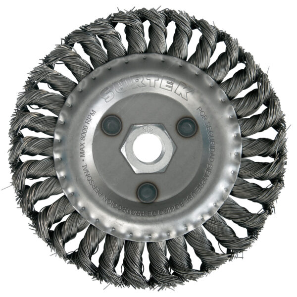 Carda circular trenzada alambre grueso 7" x 0.50 mm con rosca 7/8" Surtek