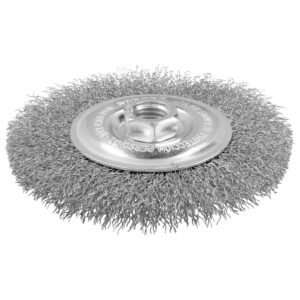 Carda circular ondulada alambre delgado acero inoxidable 6" x 0.30 mm con rosca 5/8" Surtek
