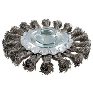 Carda circular ondulada alambre delgado acero inoxidable 4" x 0.30 mm con rosca M14 Surtek
