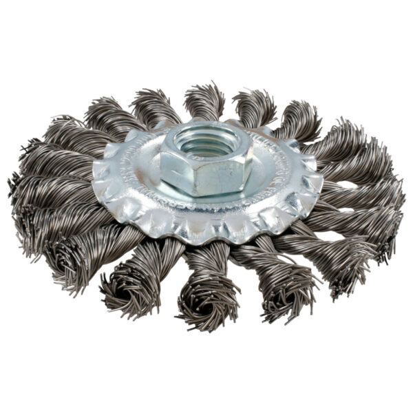 Carda circular ondulada alambre delgado acero inoxidable 4" x 0.30 mm con rosca M14 Surtek
