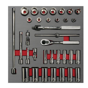 Juego de dados cortos,largos y accesorios cuadro de 3/8" métricos 35 piezas, CH202L-C Urrea
