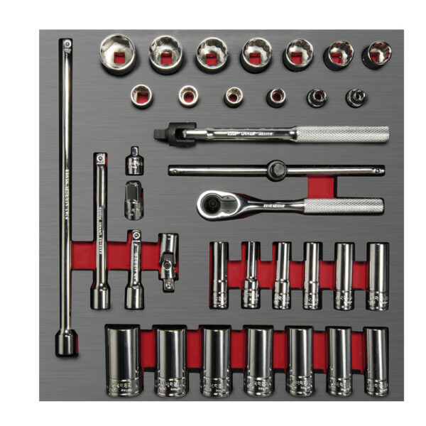 Juego de dados cortos,largos y accesorios cuadro de 3/8" métricos 35 piezas, CH202L-C Urrea