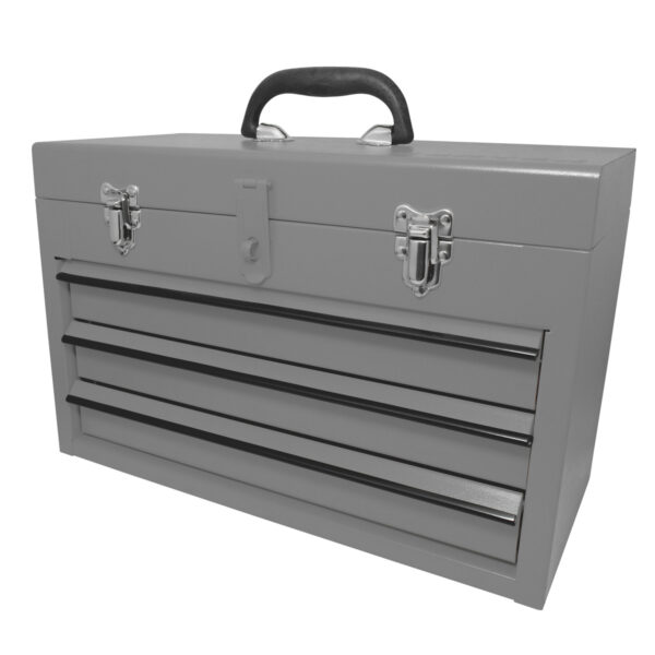 Caja portaherramientas metálica color gris con 3 gavetas 11" x 18" x 9" Surtek
