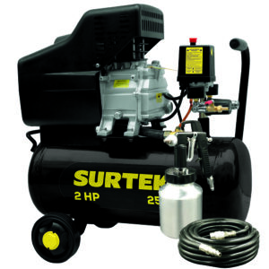 Compresor de aire eléctrico lubricado con pistola y manguera 25L, 2HP, 127V Surtek