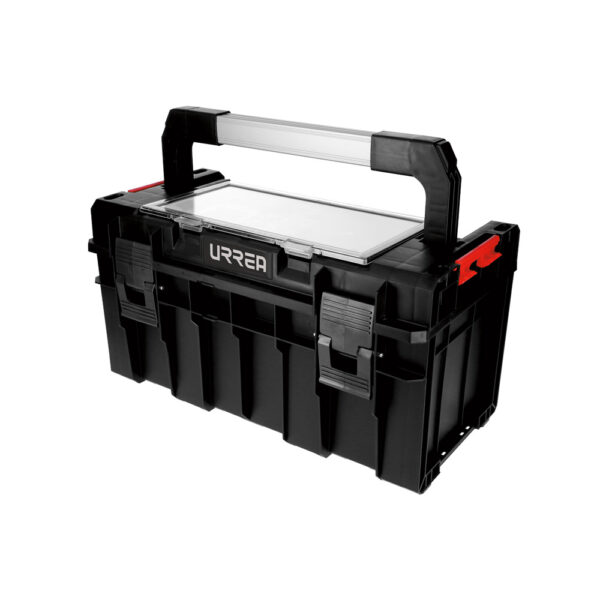 Caja portaherramientas plástica modular con organizador color negro 18"x 10" x 9" Urrea
