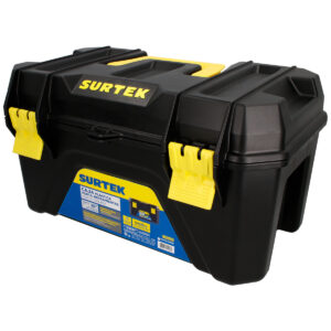 Caja portaherramientas plástica con broches plásticos y charola color negro 19" x 10" Surtek