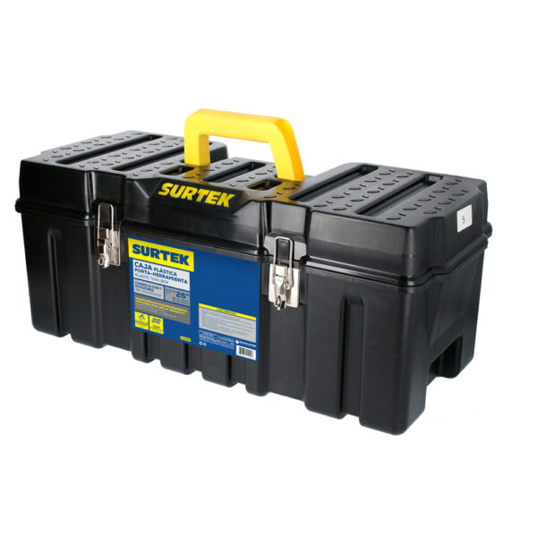 Caja portaherramientas plástica con broches metálicos color negro 26" x 10" x 10" Surtek