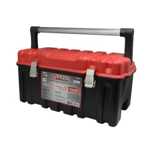 Caja portaherramientas plástica con broches metálicos color negro tapa roja 21" x 11" x 10 Urrea