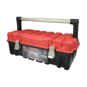 Caja portaherramientas plástica con broches metálicos color negro tapa roja 21" x 11" x 7" Urrea