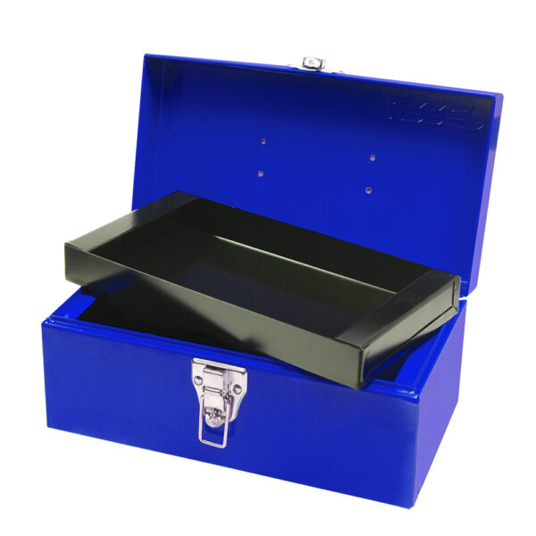 Caja portaherramientas métalica con asa plástica color azul 11" x 6" x 5" Urrea