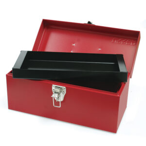 Caja portaherramientas métalica con asa plástica color rojo 14" x 6" x 6" Urrea